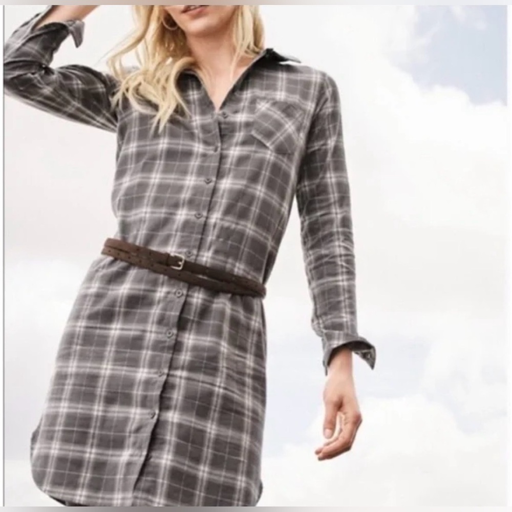 Garnet Hill Long Sleeve Peruvian Pima Organic Cotton Gray Flannel Shirt Dress